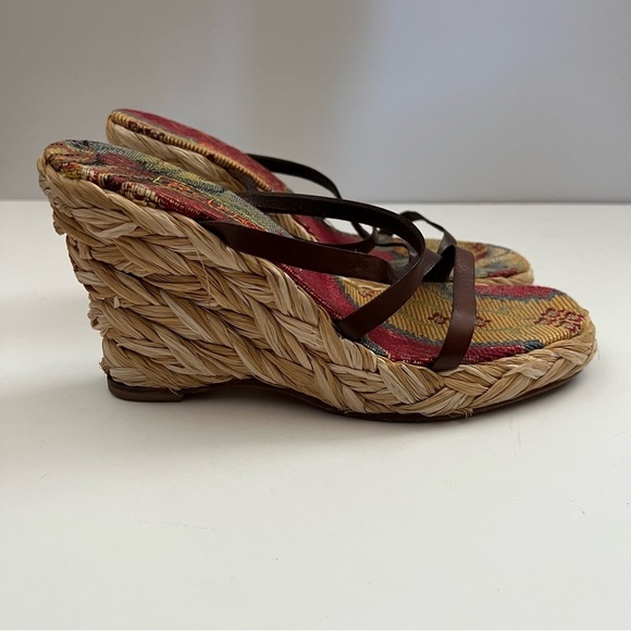 Robert Clergerie Brown Raffia Woven Wedge Heel Sandal - Picture 4 of 6